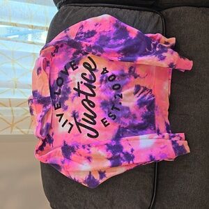 Girls tye dye Justice hoodie sweatshirt and sweatpants set top XL and bottom L